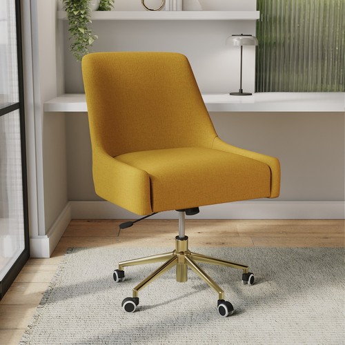 Mustard fabric swivel armless - fabric,