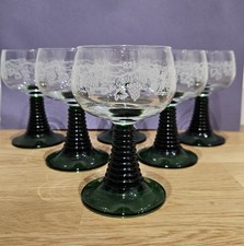 Set Of 6 Luminarc France Wine Glasses Goblets Etched Grapes Green Beehive Stem