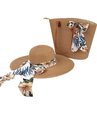 Beach hat straw tote - &, set