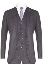 Mens Grey 3 Piece Tweed Wool