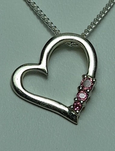 Silver heart pink pendant - silver, cz