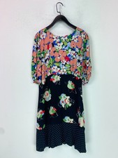 Oliver Bonas Multicolour Floral Knee Length Shift Dress Short Sleeve Zip UK 16