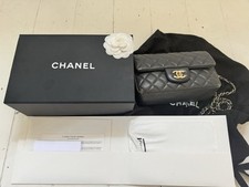 CHANEL classic Flap Shoulder Bag Grey Lambskin Leather Good  Condition 