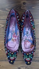 IRREGULAR CHOICE UK6 EU39 embroidered black flower flats mules women's shoes