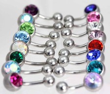 Gem navel, belly  bars , Crystal Gems- Implant Solid Titanium -6-8-10-12mm