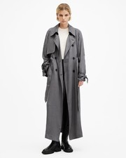 AllSaints Women's Koko Trench Coat Grey Lyocell Button Closure Size XS
