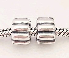 Genuine Pandora Bracelet Clip Charms - Silver Ribbed Clips x2 925 ALE