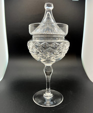 Walsh Crystal Bonbon Dish – 1920s Pedestal Bowl with Lid – Cut Glass Detail
