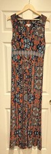 Monsoon Dress Long UK Size 16, EUR 44, US 12, Red Blue Sleeveless