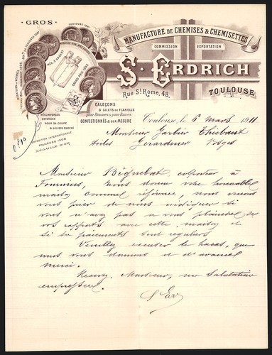 Invoice toulouse 1911 s - toulouse,