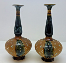 Royal Doulton Pair Of Stoneware Narrow Neck Bulbous VasesStamped 8331 C. 1922-27