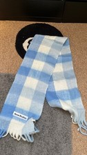 Acne Studios Light Blue White Checked Fringed Knitted Scarf Designer Wool