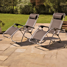 Set of 2 Zero Gravity Sun Lounger Black Garden Recliner Adjustable Chairs Deck