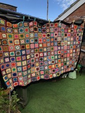 Vintage Granny Crochet Squares Wool Blanket Throw Colourful With No Damage