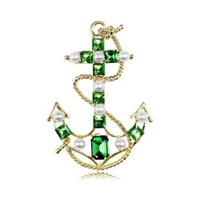 anchor brooch gold tone green