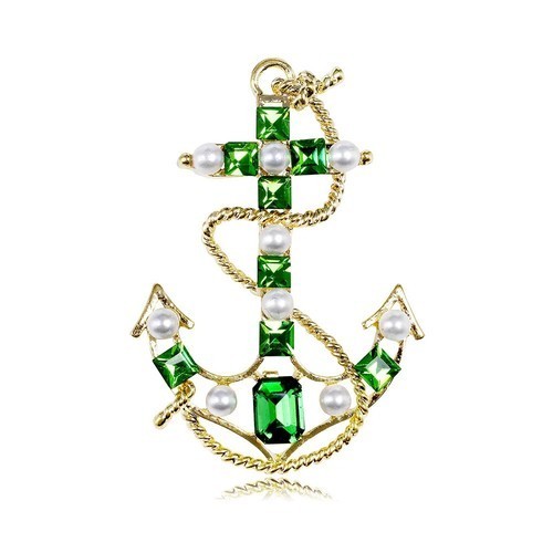 Anchor brooch gold - tone, green