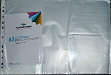 A3 Punch Pockets x 50 Landscape Top Quality Punched Filing 90 Micron Clear