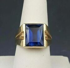 2.5Ct Emerald Cut Natural Blue Sapphire Men's Engagement Ring 14k Yellow Gold