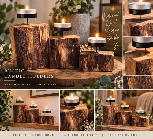 Rustic wooden candle holders - candle,