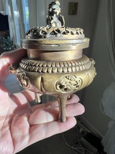 Very RARE 18th Century Chinese carved part gilt Bronze Censer And Cover