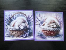 Set of 2  x SLEEPING RABBIT /WICKER BASKET WITH LAVENDER  Hand Made Card Toppers
