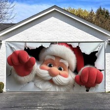 Funny Santa Claus Christmas Garage Door Banner Cover Banner Fibre Weaving Decor