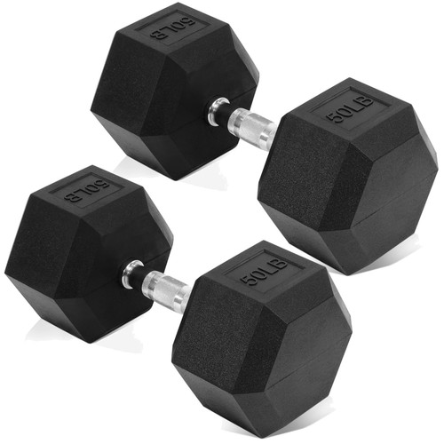 Rubber coated hex dumbbells - hex,