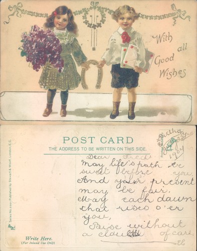 Children holding flowers and - , a
