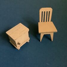 Antique or Vintage Dolls House Cream Chair & Small Cupboard