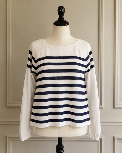 Navy white breton stripe - white,