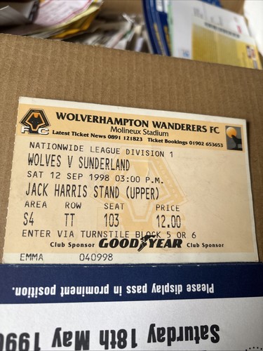 Wolves sunderland ticket - v,