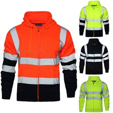 Hi Viz Vis Hoodie High Visibility Workwear Full Zip Sweatshirt Reflective Jacket