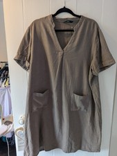 Linen Mix Shift Dress Size 20 Soft Green Pockets Short Sleeve Summer Holiday