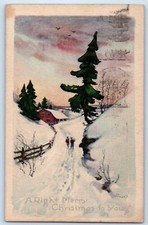 1922 Christmas Pine Trees House Winter Scene Somerset Pennsylvania PA Postcard