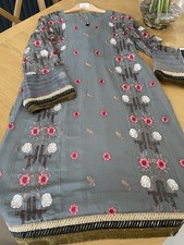 Pakistani Designer Suit Kameez and Trouser Chiffon Half Price Size Large