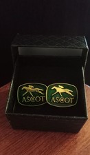 Vintage " Ascot"  Toye Kenning & Spencer Enamel Green Gold Cufflinks