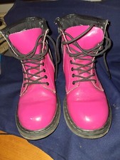 Doc Martens Hot Pink patent leather Boots Size UK1 1460 8 eye side zips GC