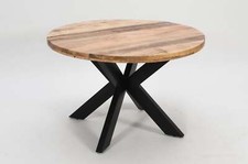 Round Solid Mango Wood Dining Table | Black Iron X Base - 120cms