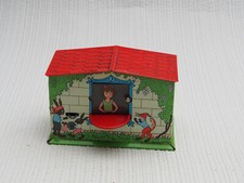 Vintage 1950s Red Metal House Mechanical Girl Rabbit Fox Deer Bear Dog Money Box