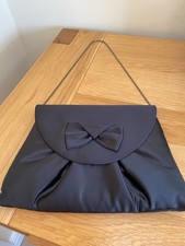 Phase Eight Small Black Satin Clutch Bag with Chain Handle & Mirror