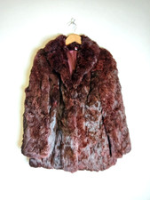 VINTAGE RED BURGUNDY CHERRY RABBIT FUR COAT UK 12