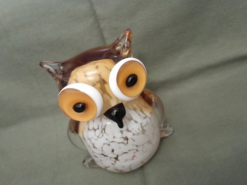 Amber owl handblown glass - owl,