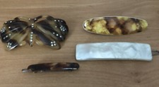1940s-1960s Tortoise Shell Finish And Rhinestone Hair Barrettes X4