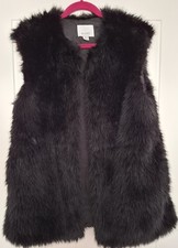 NINES COLLECTION Womens Black Faux Fur Waistcoat Gilet UK 12 *NEW* Hook Fastens