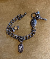 Genuine FOSSIL Lock & Key Silver Coloured Steel Chain Link Charm Bracelet