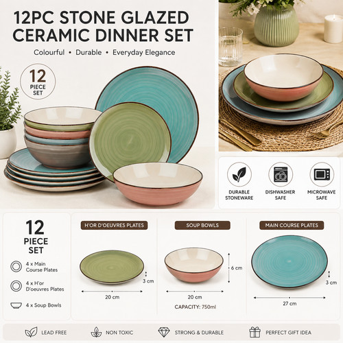 12pc stone glazed ceramic - 12pc,