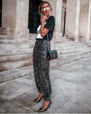 ZARA Disco Pants Sequin Silver