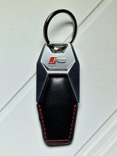Premium Luxury For Audi RS Leather Keyring Chain Black Red stich RS3 RS5 RS6 RS7