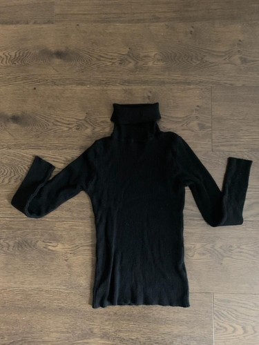 Black ribbed knit turtleneck - ribbed,
