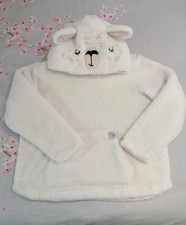 GEORGE Size UK 12-14 Cream Teddy Bear Fleece Hoodie Top Loungewear Sleep VGC